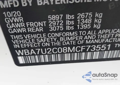 2021 BMW 750I xDrive from USA, damaged, VIN WBA7U2C08MCF73551